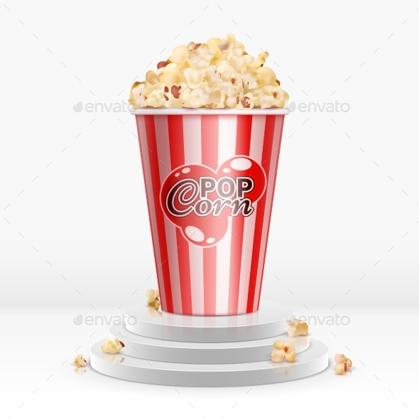 Cinema Food Popcorn in Disposable Bowl on Pedestal - Food Objects