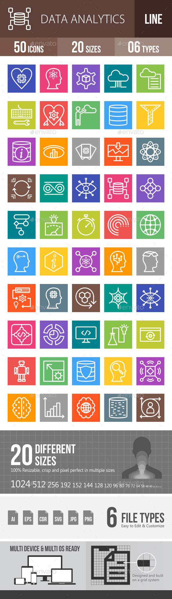 Data Analytics Line Multicolor Icons - Icons