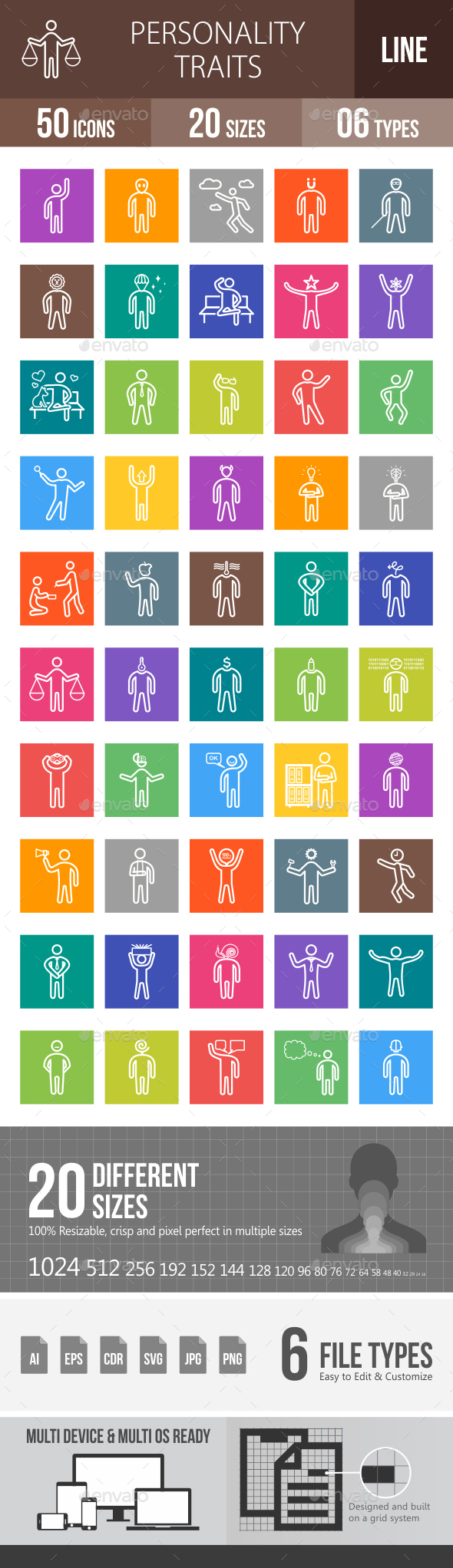 Personality Traits Line Multicolor Icons - Icons