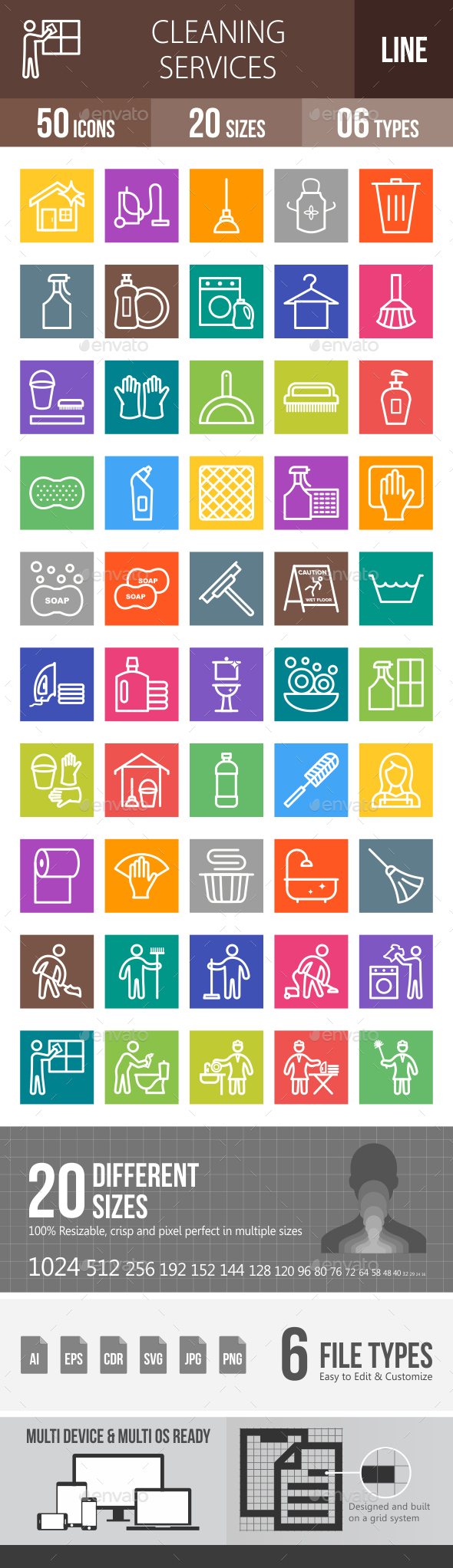 Cleaning Services Line Multicolor Icons - Icons