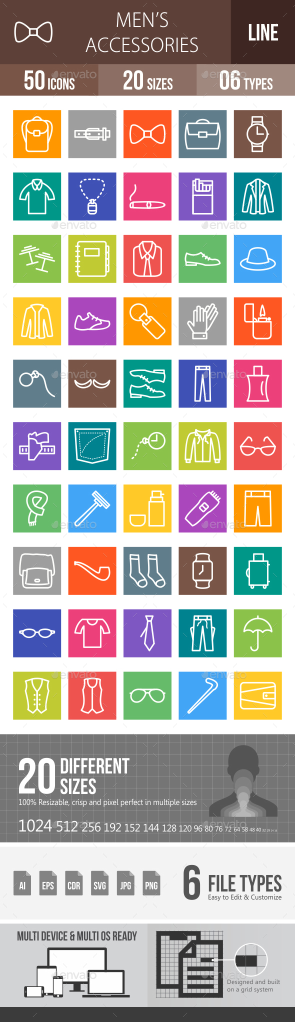 Men's Accessories Line Multicolor Icons - Icons