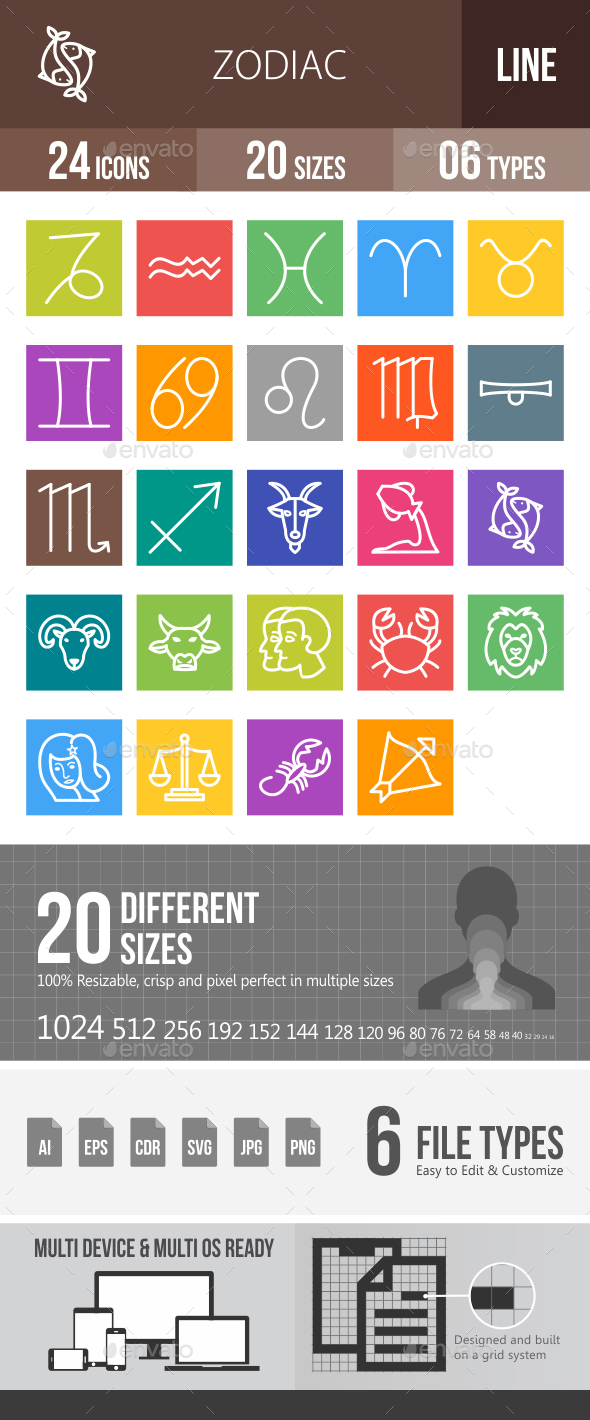 Zodiac Line Multicolor Icons - Icons
