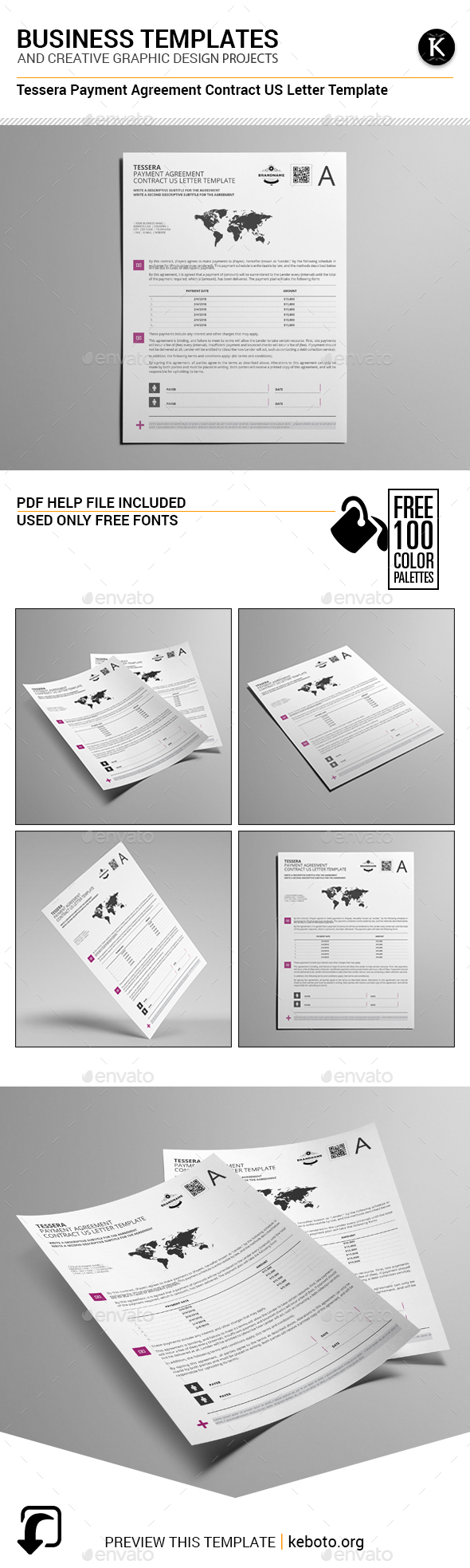Tessera Payment Agreement Contract US Letter Template - Miscellaneous Print Templates