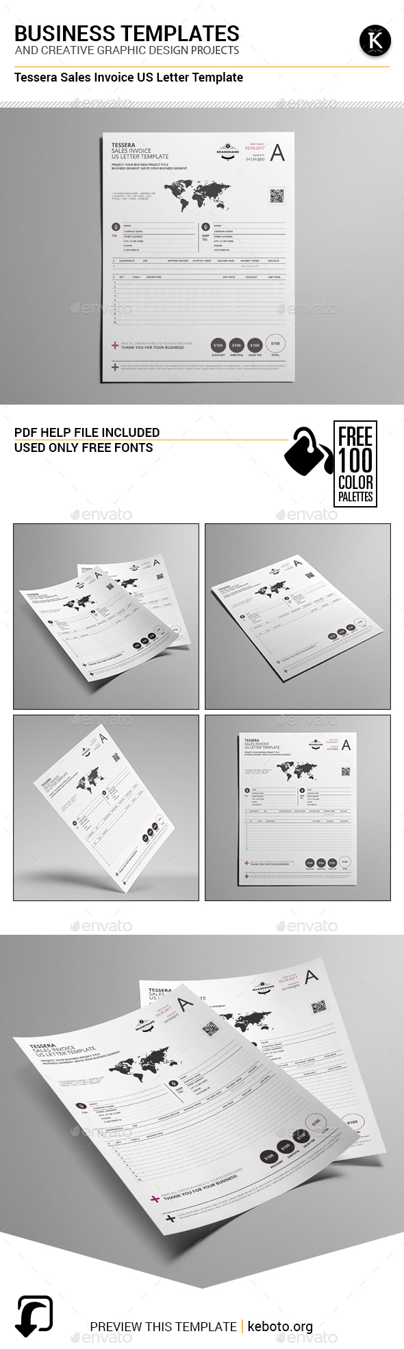 Tessera Sales Invoice US Letter Template - Proposals & Invoices Stationery