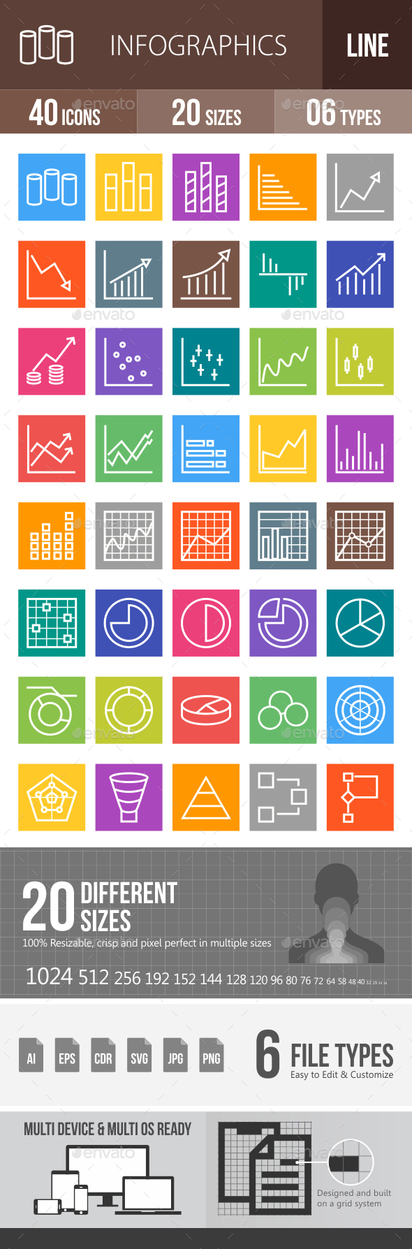 Infographics Line Multicolor Icons - Icons