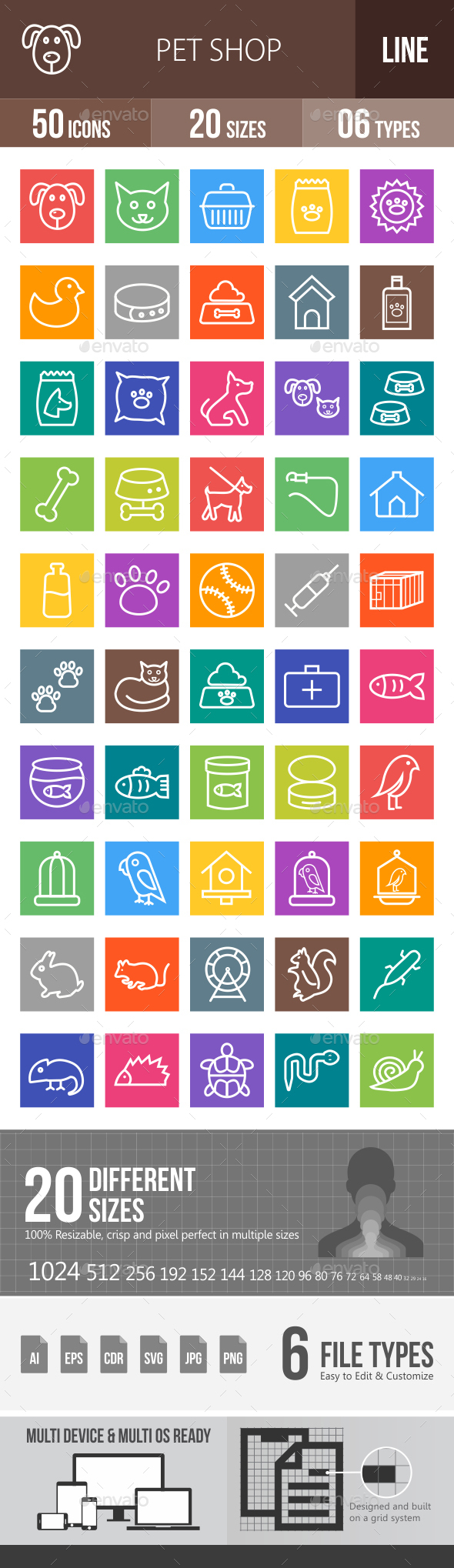Pet Shop Line Multicolor Icons - Icons