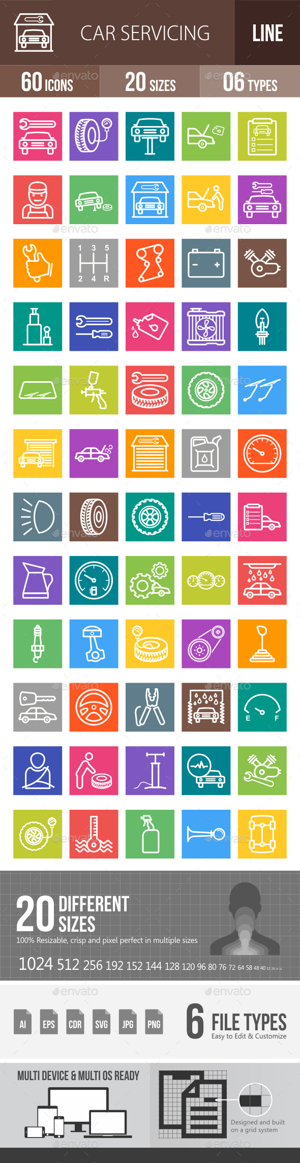 Car Servicing Line Multicolor Icons - Icons
