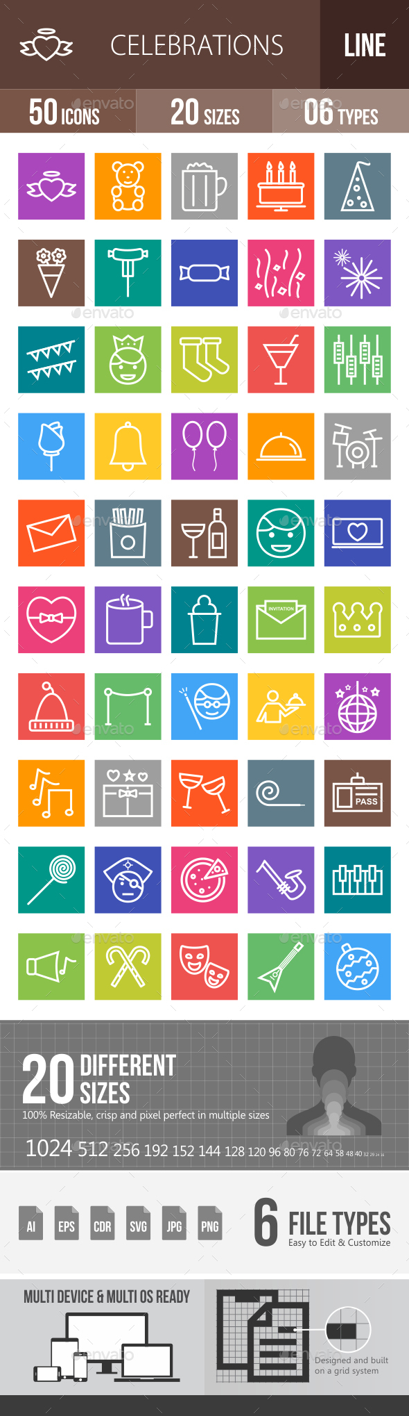 Celebrations Line Multicolor Icons - Icons