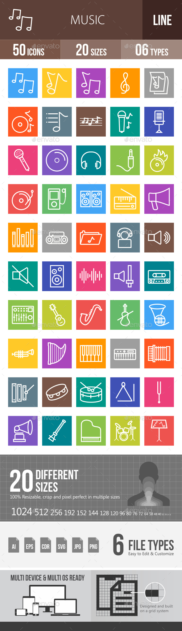 Music Line Multicolor Icons - Icons