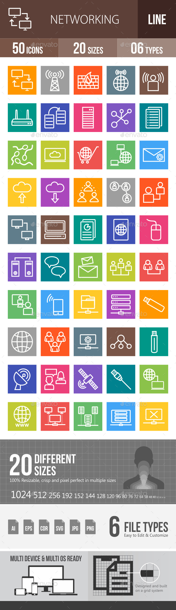 Networking Line Multicolor Icons - Icons
