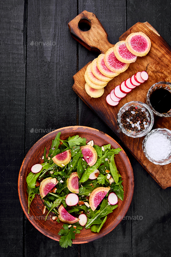 Ingredient and salad brown plate - Stock Photo - Images