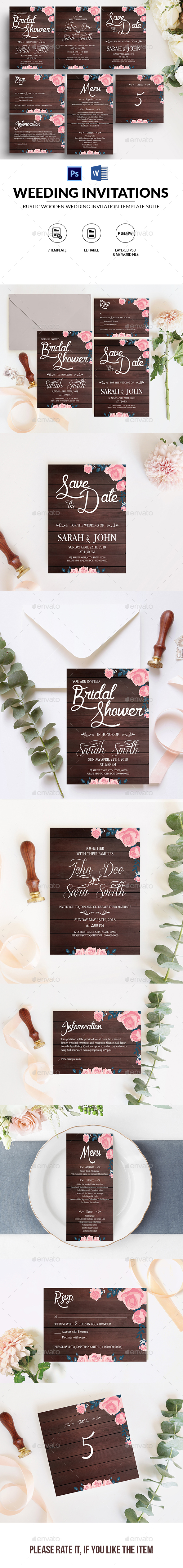 Rustic Wooden Wedding Template Suite - Weddings Cards & Invites
