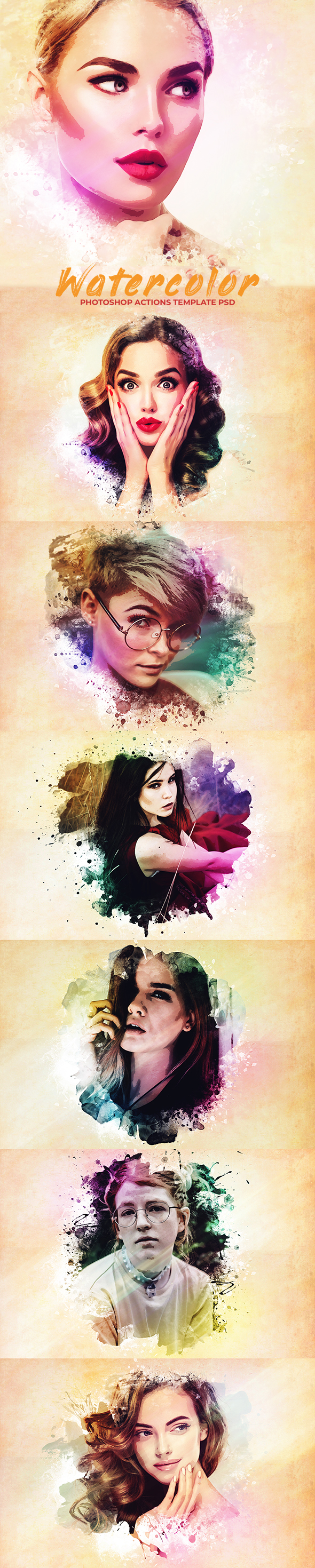Watercolor Photoshop PSD Template - Photo Effects Actions