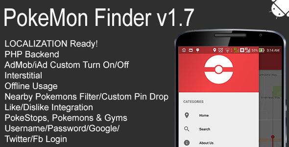 PokeMon Finder Full Android Application v1.7 - CodeCanyon Item for Sale