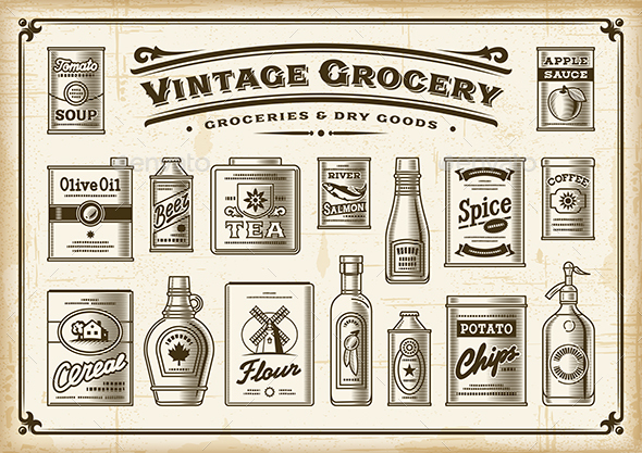 Vintage Grocery Set One Color - Food Objects
