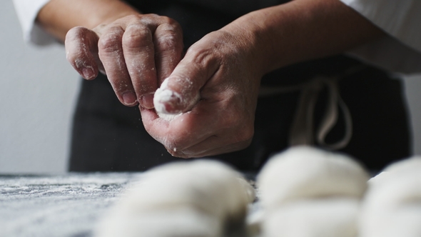 Woman Cook Manually Sculpts Dumplings Stuffed with Cherries