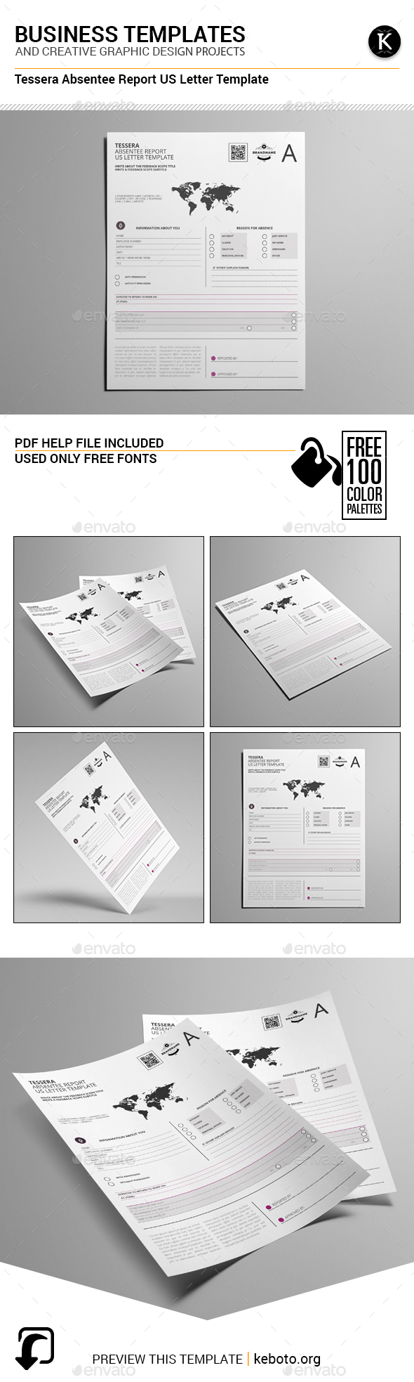 Tessera Absentee Report US Letter Template - Miscellaneous Print Templates