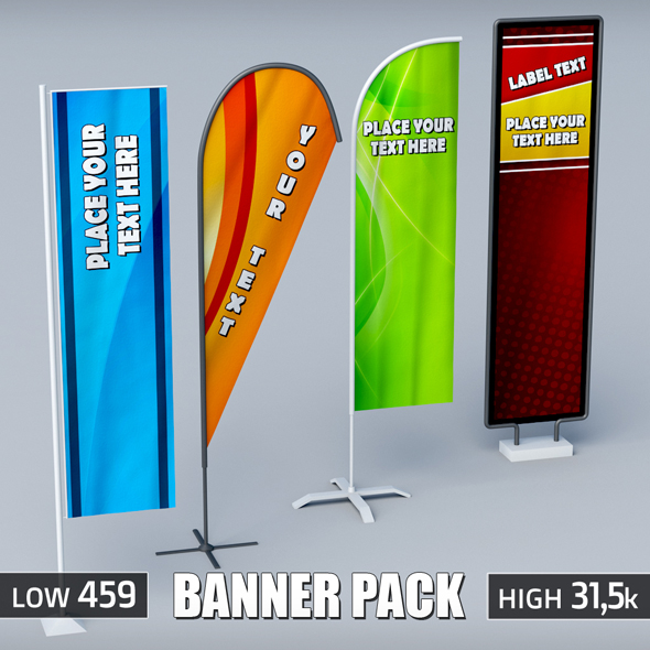 Banner commercial flag stand pack low poly - 3DOcean Item for Sale