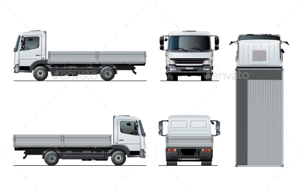 Vector Flatbed Truck Template Isolated on White - Man-made Objects Objects