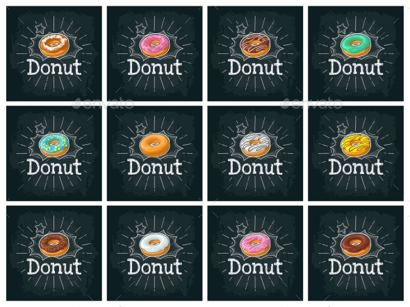 Set Donut with Different Icing - Food Objects