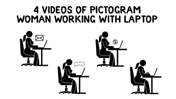 Pictogram Woman Working With Laptop