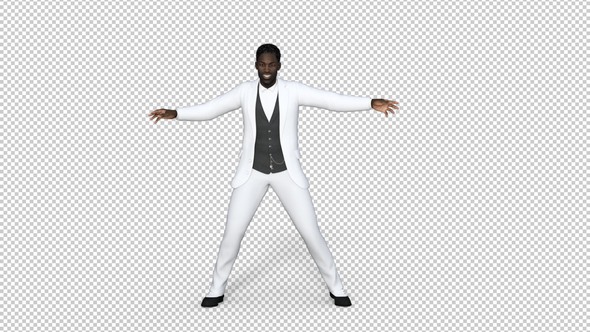 African Man in a White Suit Dancing Retro Dance