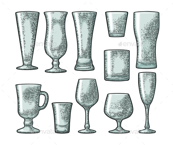 Set of Empty Glasses - Food Objects
