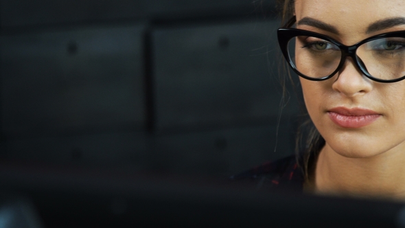 Beautiful Girl Working with PC alt