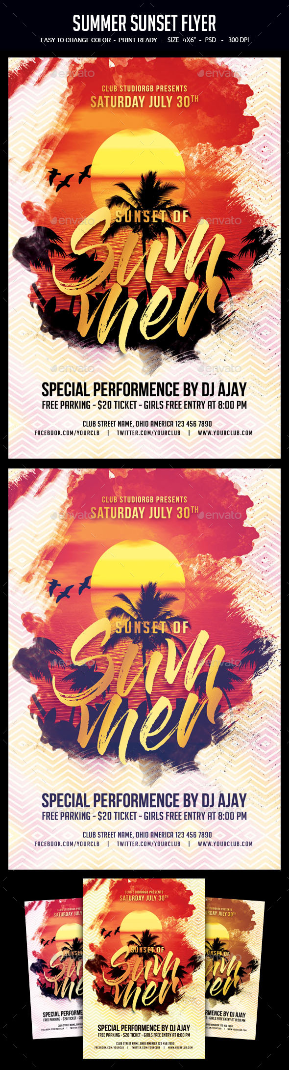 Summer Sunset Flyer - Clubs & Parties Events