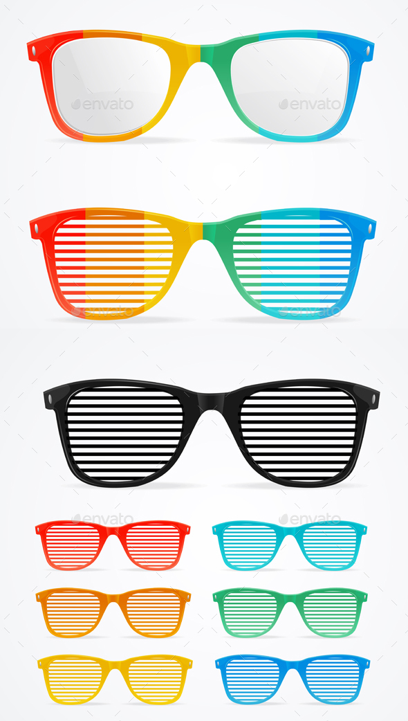 Sunglasses Striped Colorful Set Retro Concept - Man-made Objects Objects