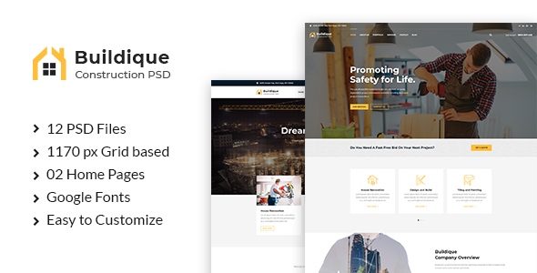 Buildique - Construction PSD Template - Corporate PSD Templates