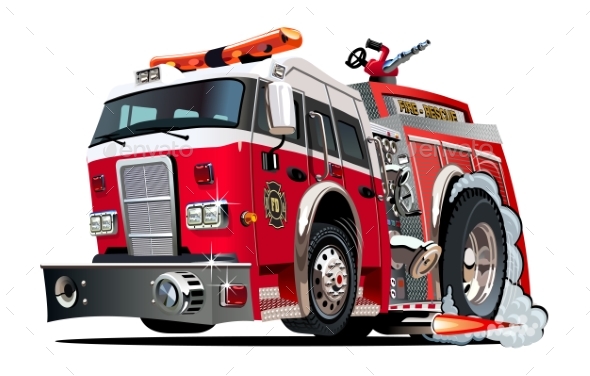 Vector Cartoon Firetruck - Man-made Objects Objects