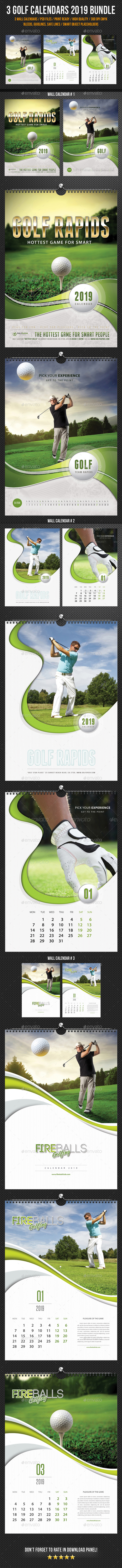 Golf Wall Calendar 2019 Bundle - Calendars Stationery
