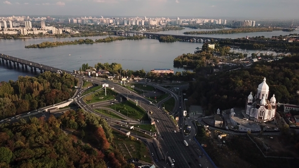 Aerial Recording of Kyiv Cityscape