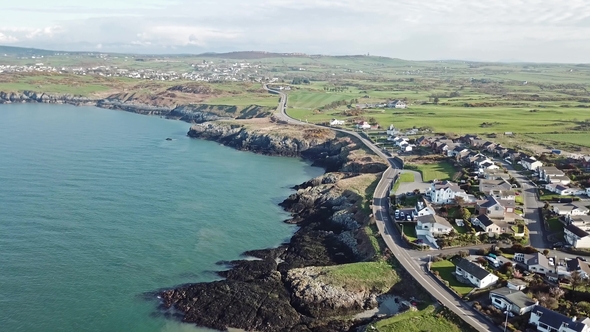 Aerial View of the Turquoise Coloured Water at Bulls Bay on Anglesey - Wales - UK alt