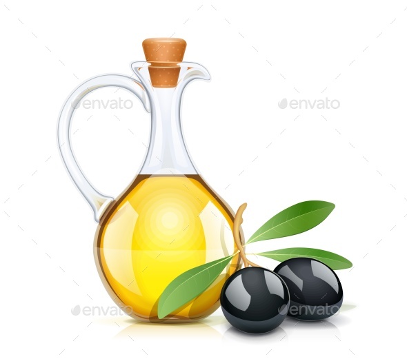 Black Olive Oils Bottle with Cork - Food Objects