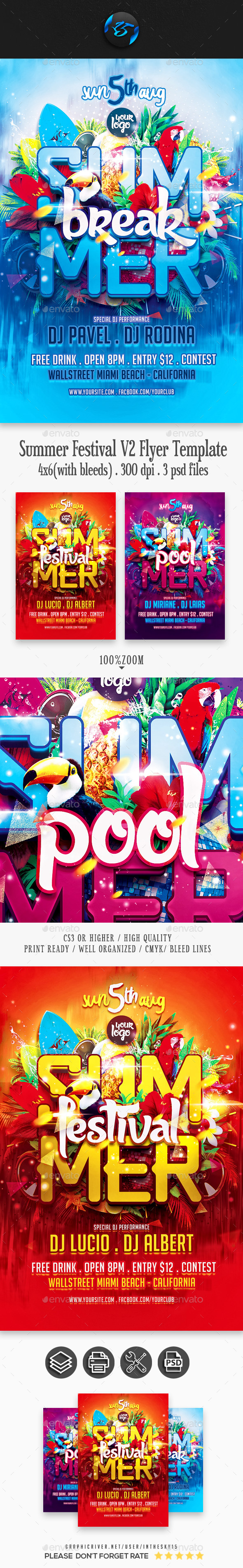 Summer Festival V2 Flyer Template - Clubs & Parties Events