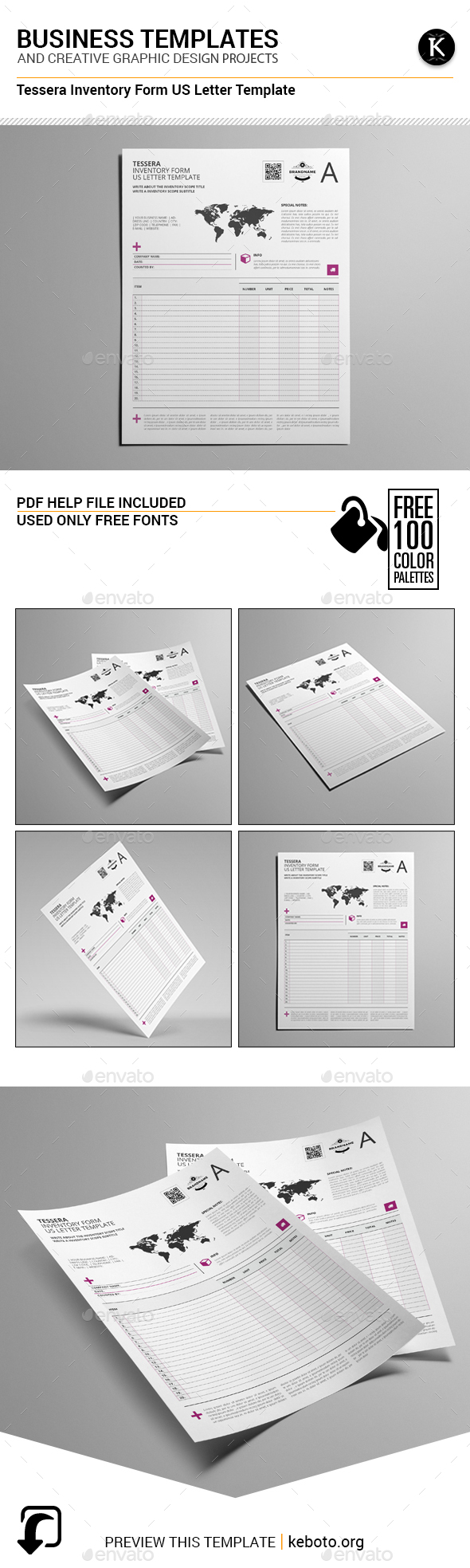 Tessera Inventory Form US Letter Template - Miscellaneous Print Templates