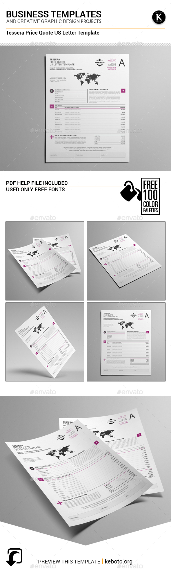Tessera Price Quote US Letter Template - Miscellaneous Print Templates