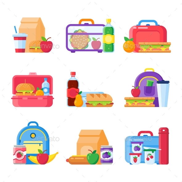 School Kid Lunch Box Healthy and Nutritional Food - Food Objects