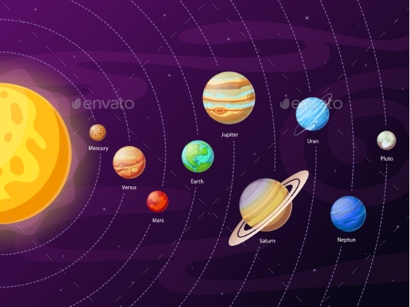 Cartoon Solar System Scheme by tartila | GraphicRiver