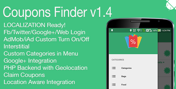 Coupons Finder Full Android Application v1.4 - CodeCanyon Item for Sale