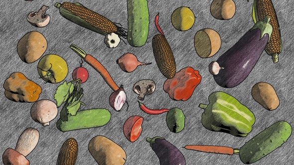 Vegetables Fall Drawing Render