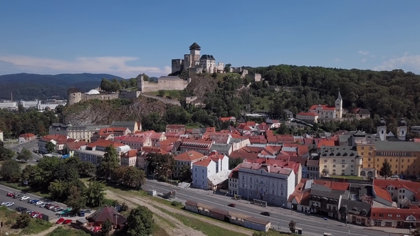 Aerial of the Trencin Old Town Slovakia alt