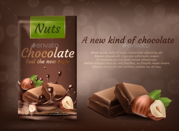 Vector Banner of Milk Chocolate with Hazelnuts - Food Objects