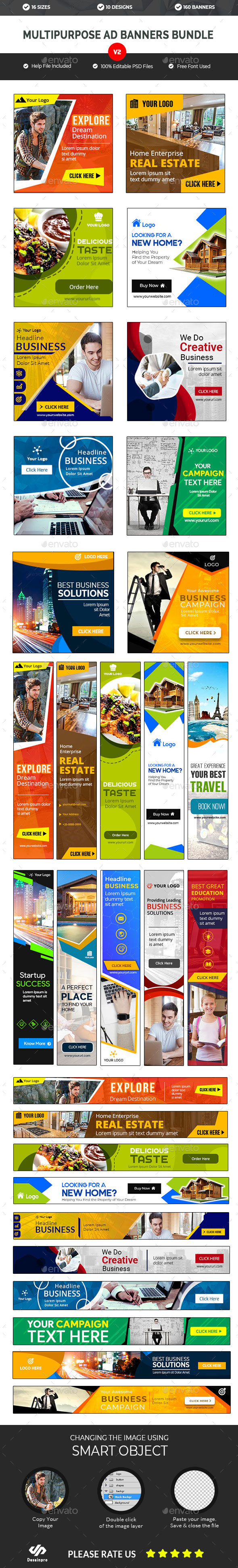 Multipurpose Banners Bundle V2 - 10 Sets - 160 Banners - AR - Banners & Ads Web Elements