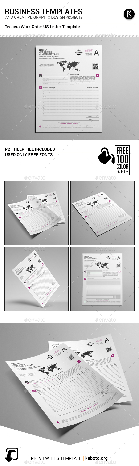 Tessera Work Order US Letter Template - Miscellaneous Print Templates