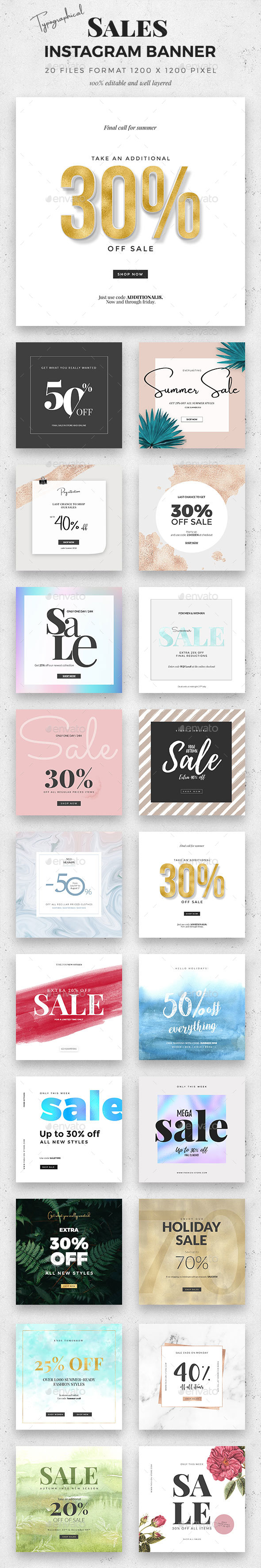 20 Typographical Sale Instagram Banner - Social Media Web Elements