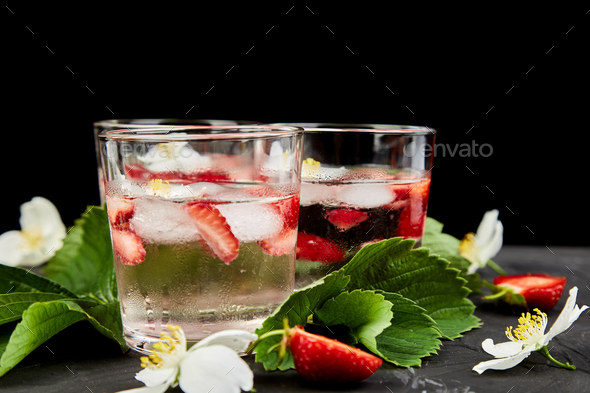 Strawberry detox water with jasmine flower. - Stock Photo - Images