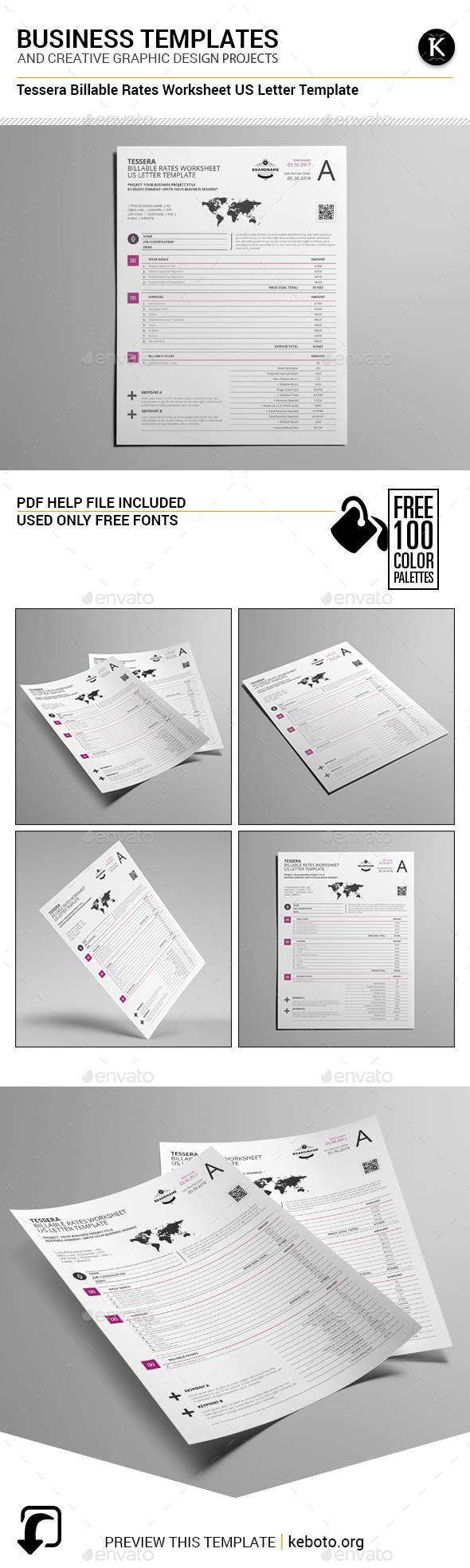 Tessera Billable Rates Worksheet US Letter Template - Miscellaneous Print Templates